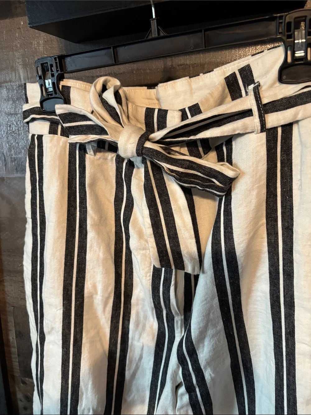 H&M Cream and Black Vertical Stripe Paperbag Waist Pants